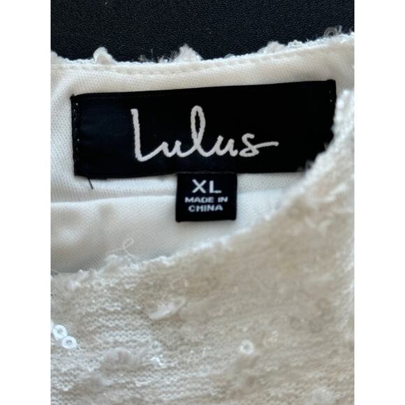 New ~ LULU'S ~ Bring the Magic White Tweed Sequin HOLIDAY Dress Size XL - Picture 8 of 11